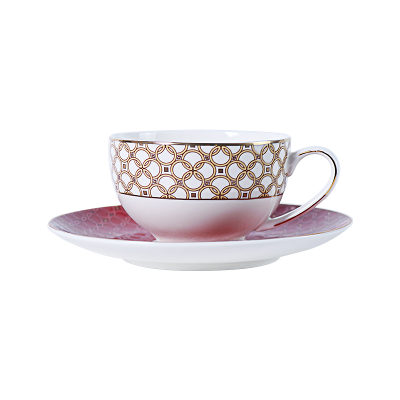 Set de ceai Bone China Ceai si farfurii de culoare rosie