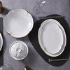 Set de farfurii înalte din ceramică albă Set de veselă durabilă din porțelan, cu ornamente aurii