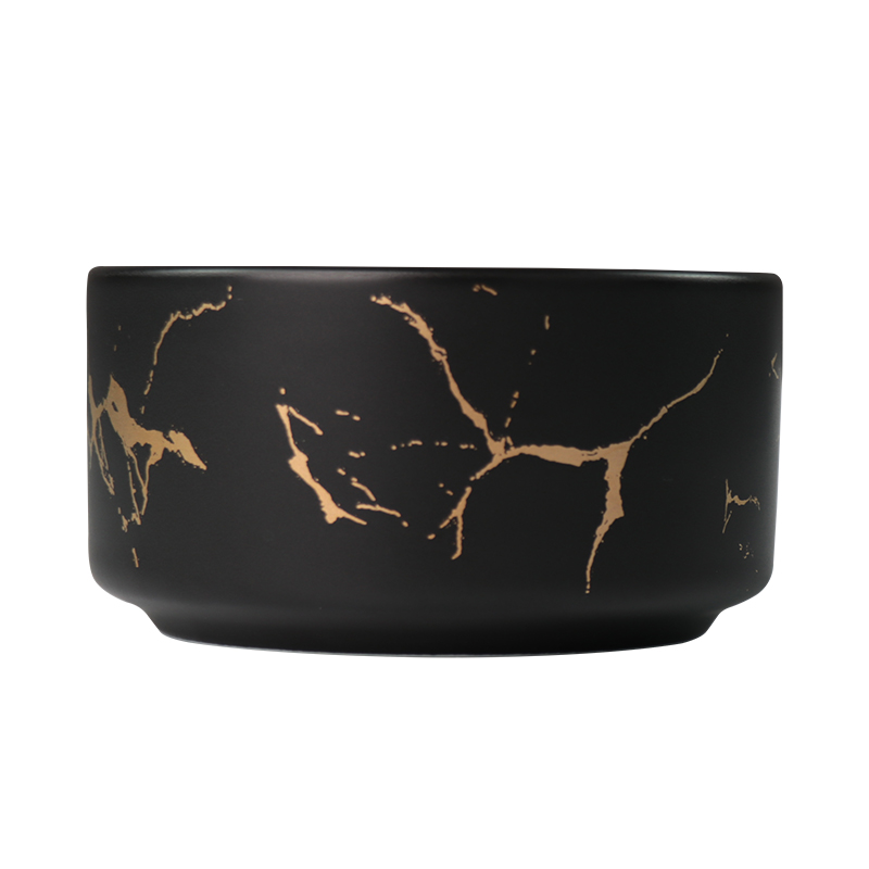 Boluri din ceramică stivuibile negre, cu vene de marmură