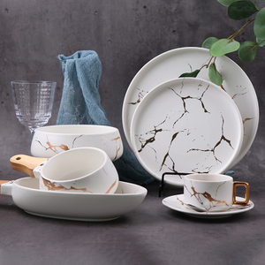 Set de vesela pentru restaurant Set de cina pentru petreceri Seturi de vesela marmorate Seturi de farfurii si boluri cu glazura nordica, lavabil pentru cuptor/masina de spalat vase 