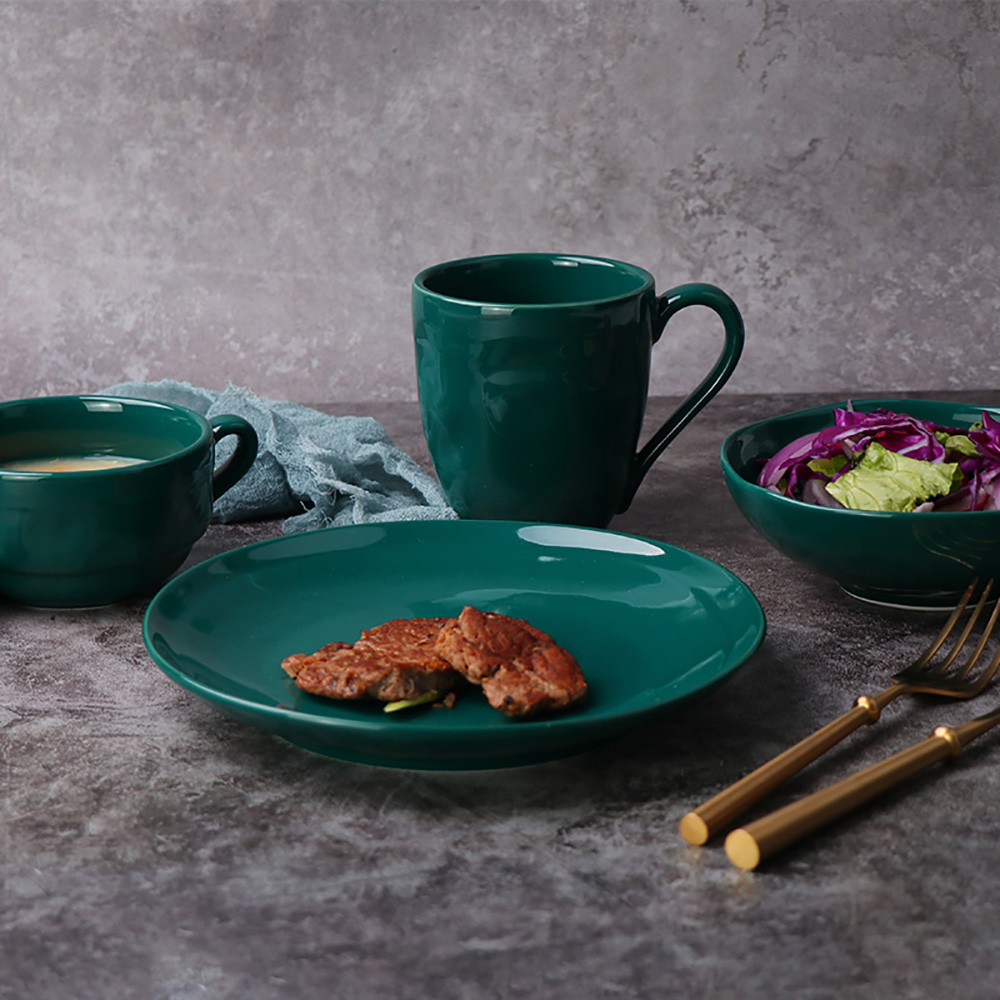 Popular Home Ware Bright Healthy Under Glzed Green Salad Bowl Ceramic Bowl- 32OZ