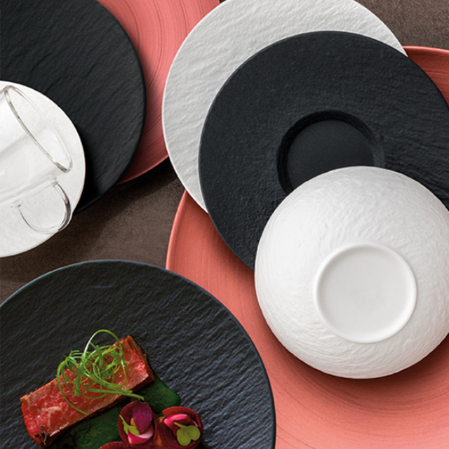 Set de veselă din gresie neagră mată, colecția de set de farfurii din ceramică mată de marca
