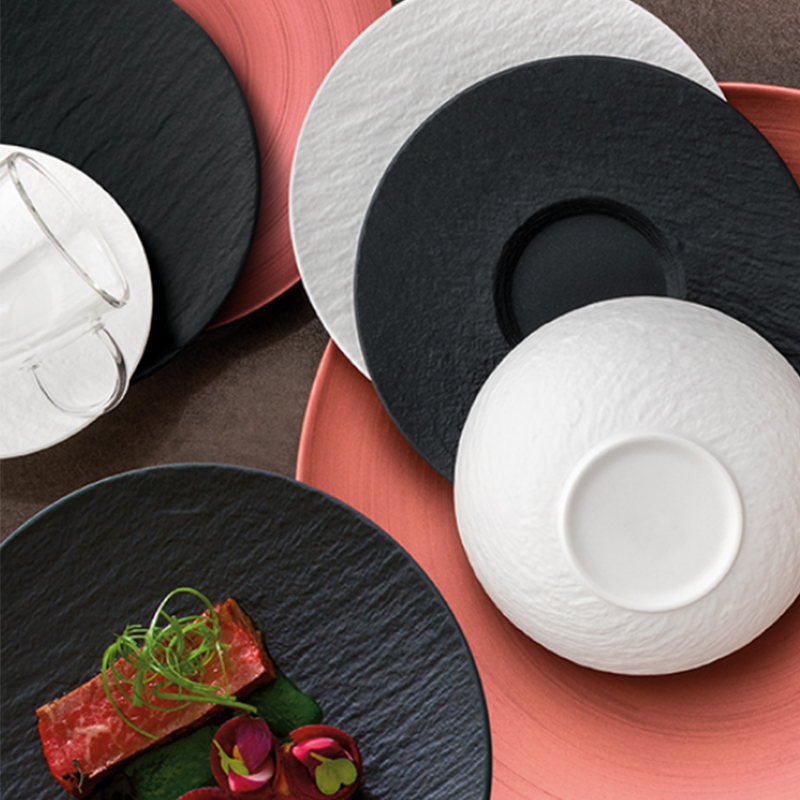 Set de veselă din gresie neagră mată, colecția de set de farfurii din ceramică mată de marca