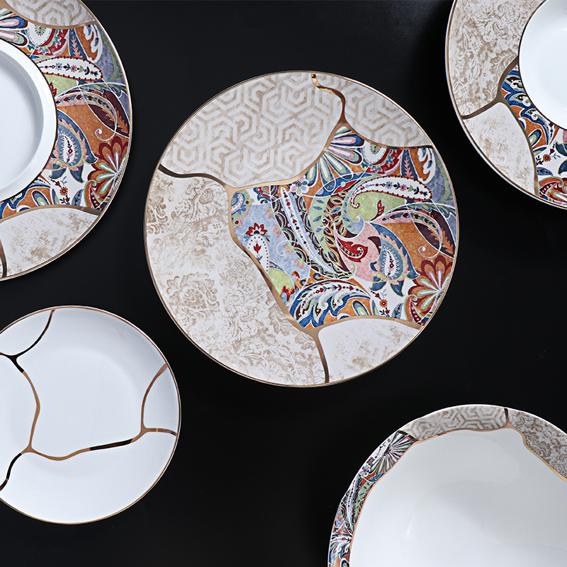 Farfurii de masă cu margine de aur Set farfurii din porcelană pentru sala de bal luxoasă