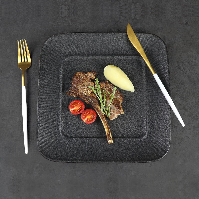 Farfurie Patrat Negru Veselă Restaurant din Porțelan