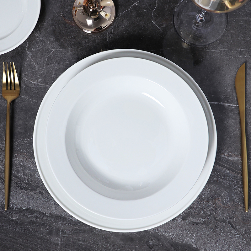 Fabrica de ceramică Chaozhou farfurii din ceramică albă farfurie rotundă din porțelan alb pentru restaurant