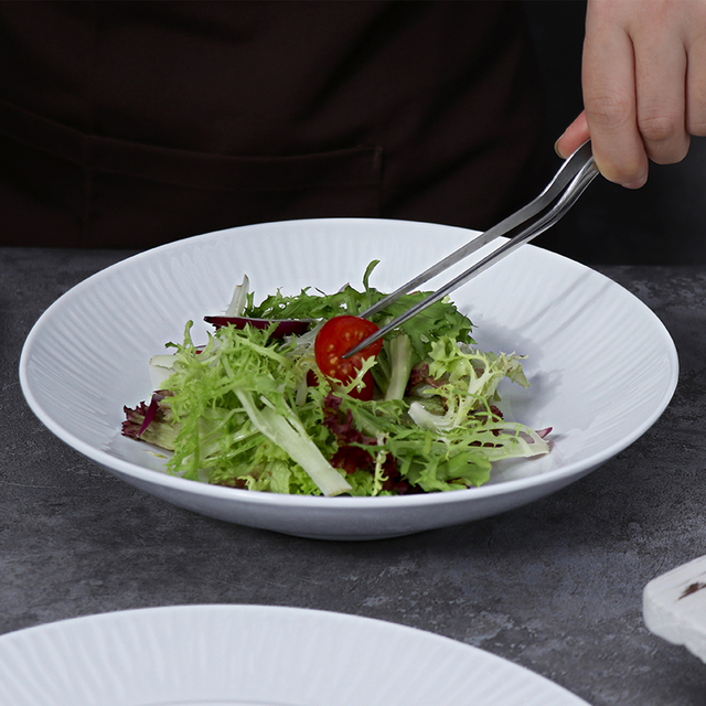 Bol pentru salată cu tăiței de 35 oz Boluri din gresie albă Veselă de porțelan de 1 l Farfurie ecologică cu mâncare Vase de restaurant