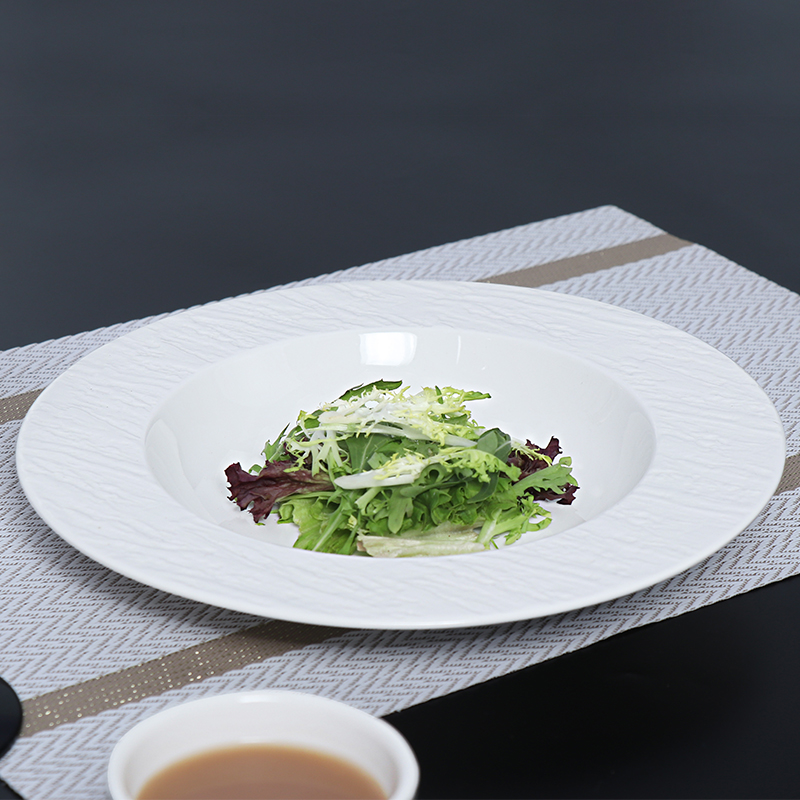 STONE Farfurie cu margine ceramică albă Farfurie pentru paste Farfurie adâncă din gresie pentru restaurante