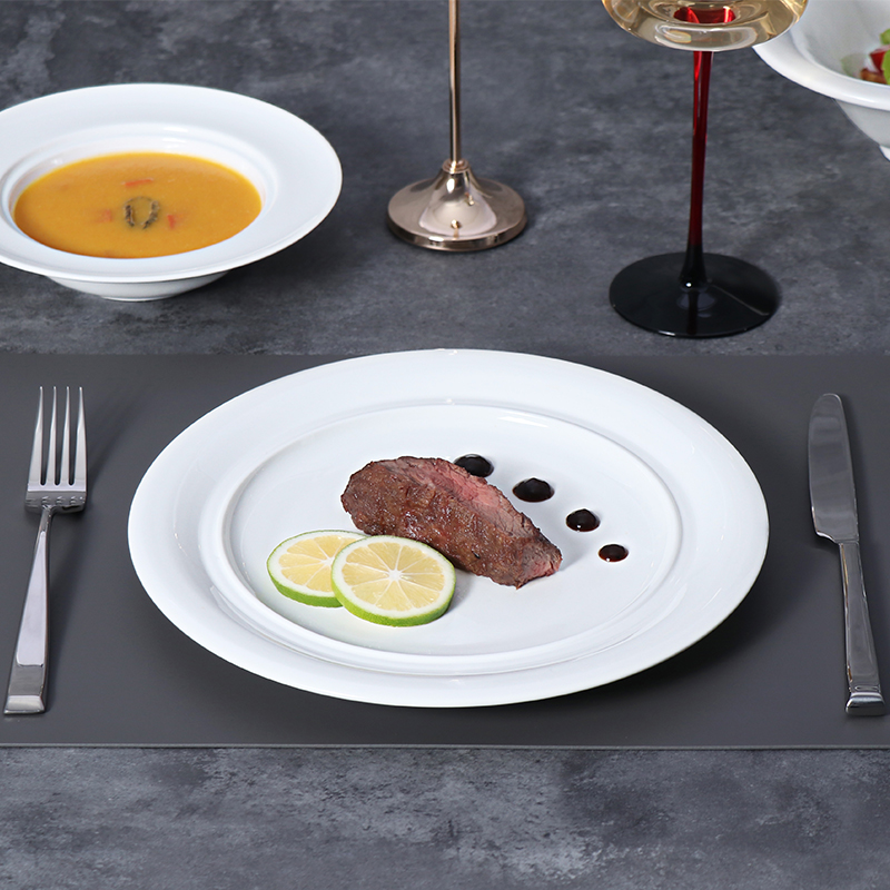 Farfurie pentru friptură din porțelan alb de 12 inch. Farfurie principală din ceramică pentru restaurante, hoteluri, cafenele