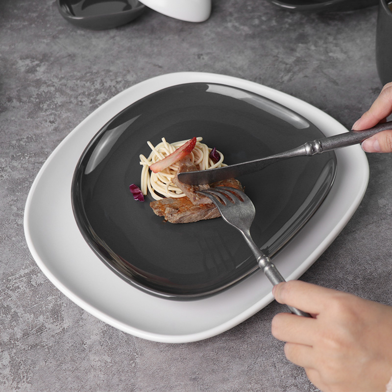 Veselă din porțelan Eestaurant Terr Swirl Marks Gri Mat Alb Neregulat Farfurie pătrată 