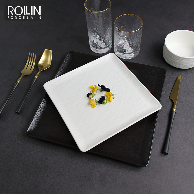  Set Veselă Negru Mat Set Vesele Patrate Pentru Sala de Banchete