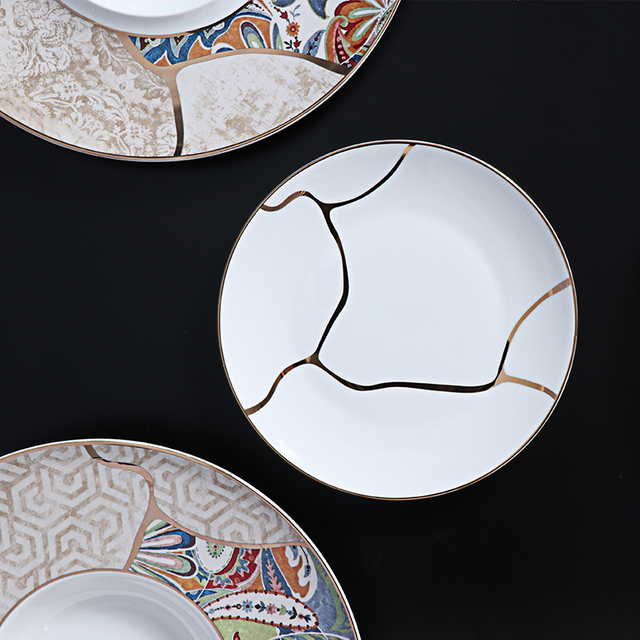 FURUI 8 Farfurie cu margine de aur Farfurie din China Bone China Placă laterală