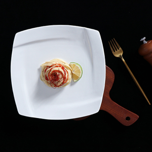 Restaurant Veselă albă Farfurie pătrată din ceramică Farfurie pliabilă din porțelan alb