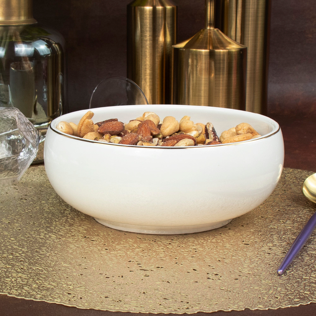 Boluri de supă din ceramică Deep Bowl cu margine aurie