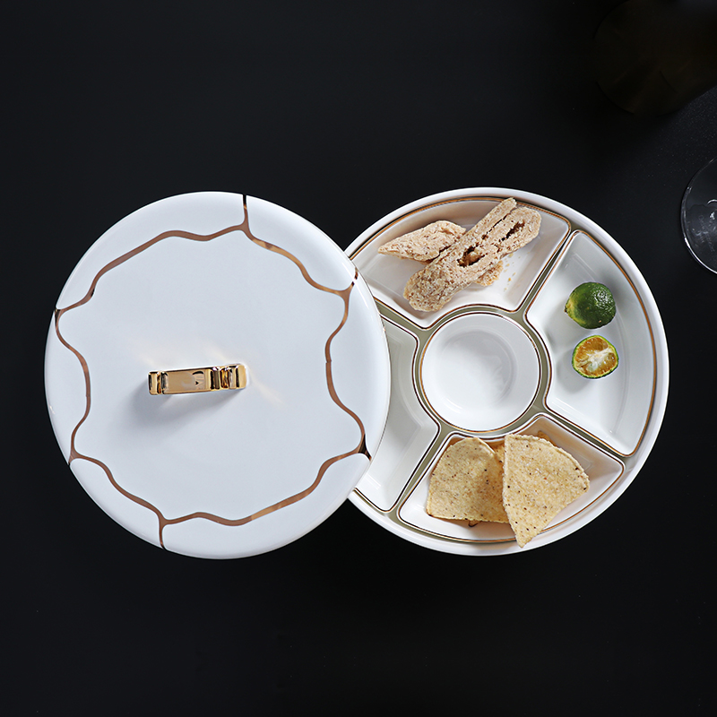 Farfurii de masă cu margine de aur Set farfurii din porcelană pentru sala de bal luxoasă