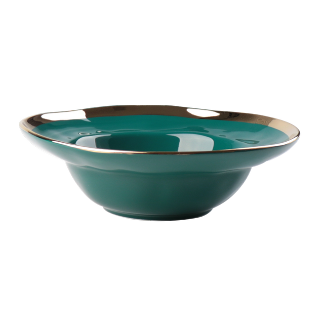 Farfurie de supă din ceramică cu margine aurie