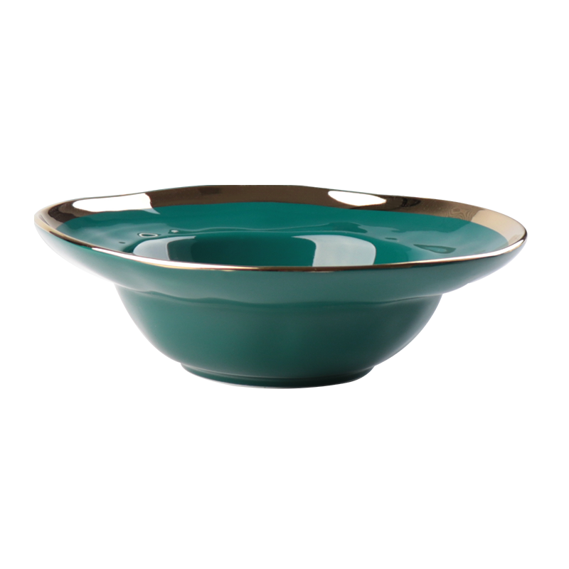 Farfurie de supă din ceramică cu margine aurie