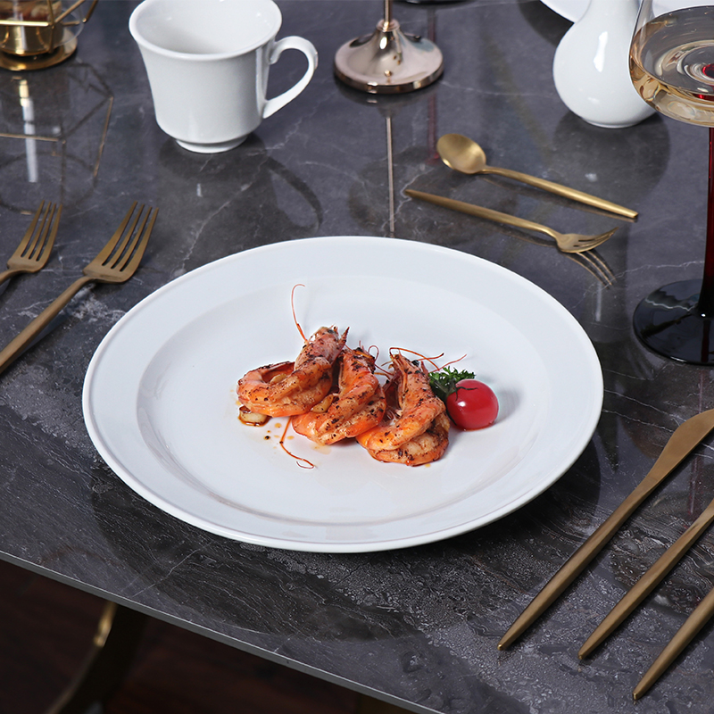 Fabrica de ceramică Chaozhou farfurii din ceramică albă farfurie rotundă din porțelan alb pentru restaurant