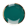 Farfurie rotundă din ceramică de culoare verde neregulată cu margine aurie