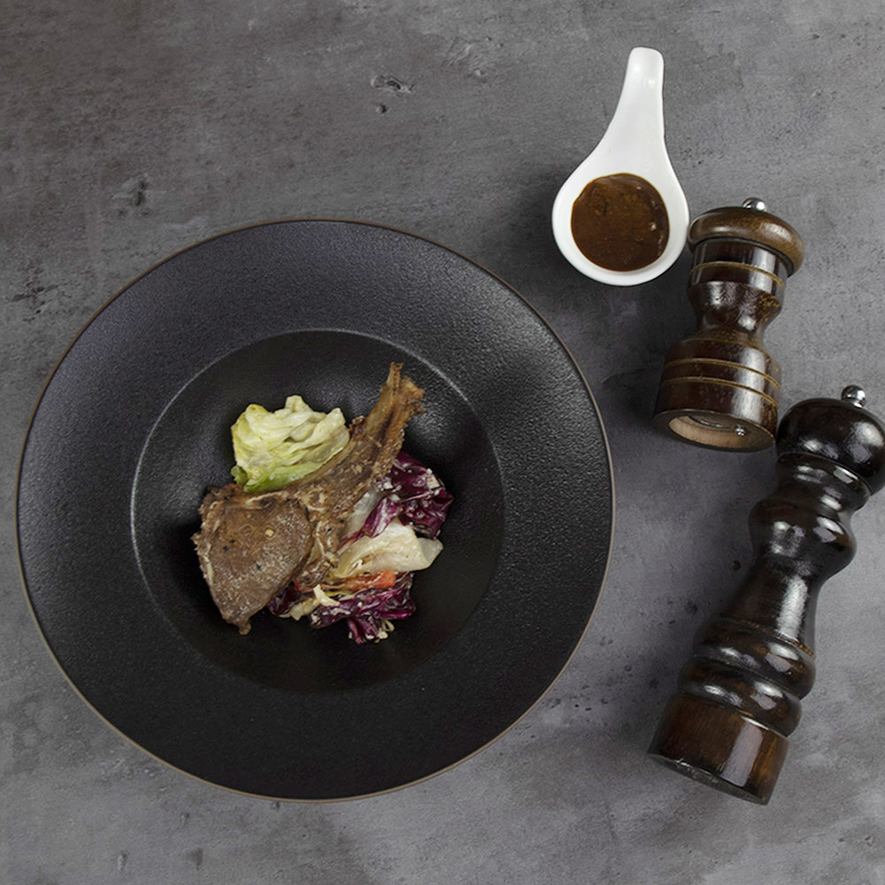 Farfurie de supă din ceramică neagră Farfurie adâncă pentru paste Veselă pentru restaurant