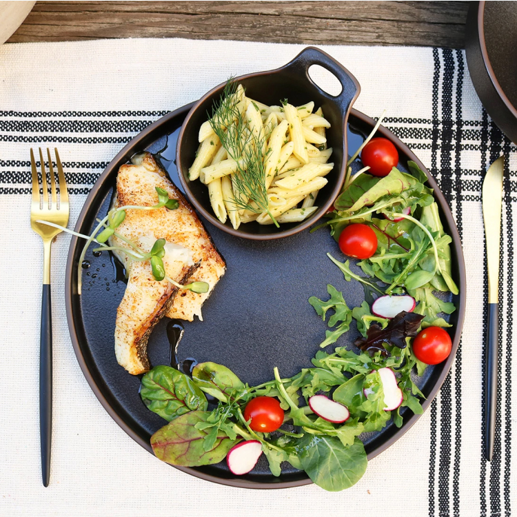 Restaurant Supplies Farfurie neagra Cercuri mat Farfurii rotunde pentru cină Farfurie cu friptură din ardezie
