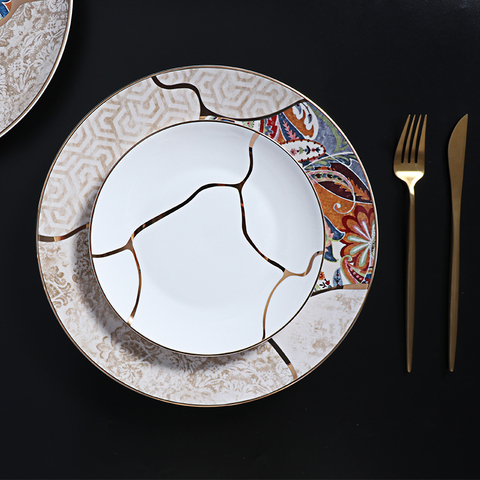 Farfurii de masă cu margine de aur Set farfurii din porcelană pentru sala de bal luxoasă