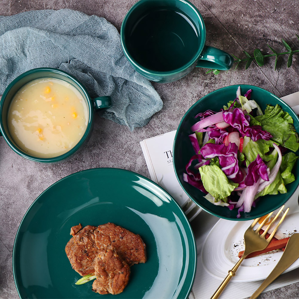 Popular Home Ware Bright Healthy Under Glzed Green Salad Bowl Ceramic Bowl- 32OZ