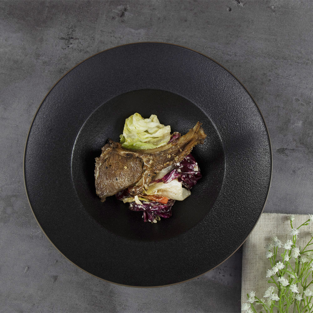 Farfurie de supă din ceramică neagră Farfurie adâncă pentru paste Veselă pentru restaurant