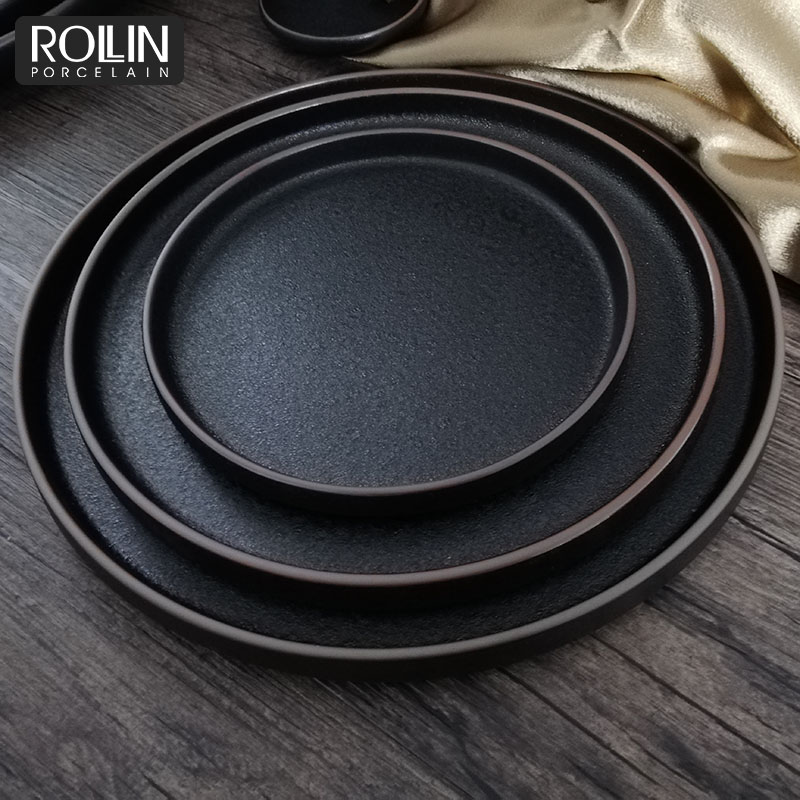 Restaurant Supplies Farfurie neagra Cercuri mat Farfurii rotunde pentru cină Farfurie cu friptură din ardezie