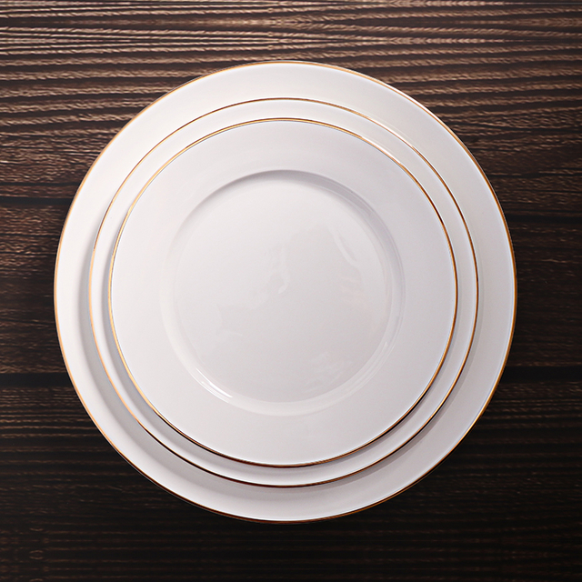 Farfurie din ceramică albă GOLD Trim Farfurie din porțelan cu sigla personalizată cu numele restaurantului 