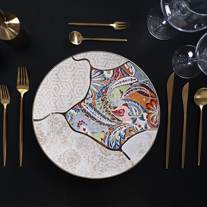 Farfurii de masă cu margine de aur Set farfurii din porcelană pentru sala de bal luxoasă