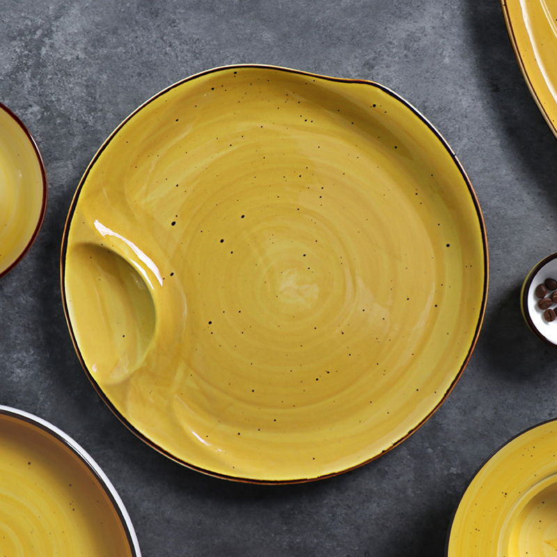 Set de cină din porțelan, galben personalizat, set de farfurii din ceramică pentru mese la hotel