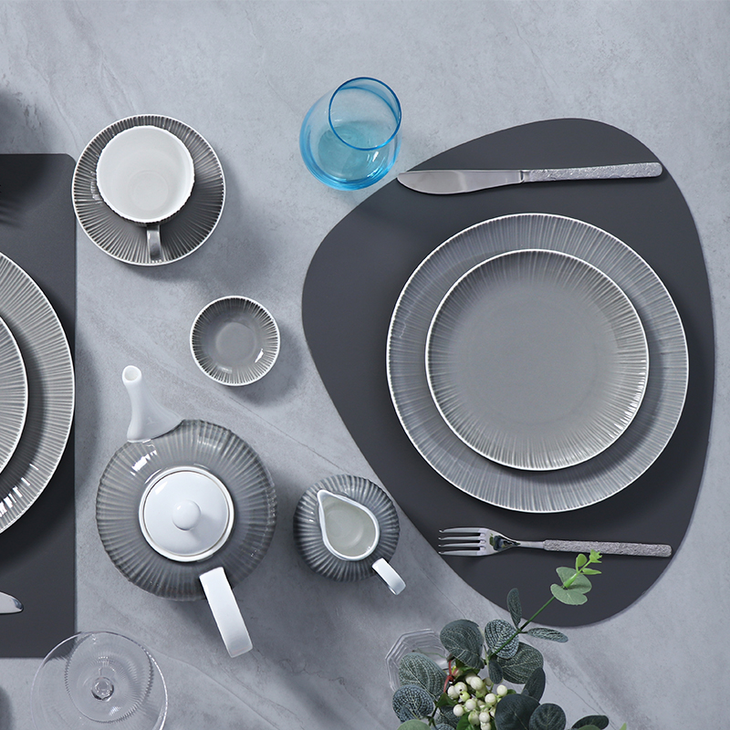 Veselă din ceramică gri pentru restaurant Set de veselă modern de lux Seturi de veselă Set de veselă de lux din porțelan