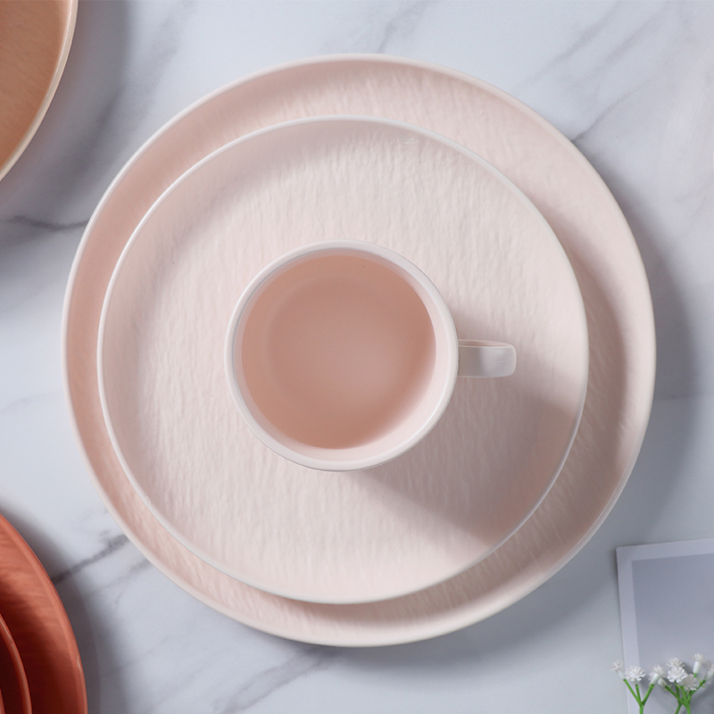 Set de farfurii din ceramică roz de lux, în stil nordic, set de veselă din porțelan