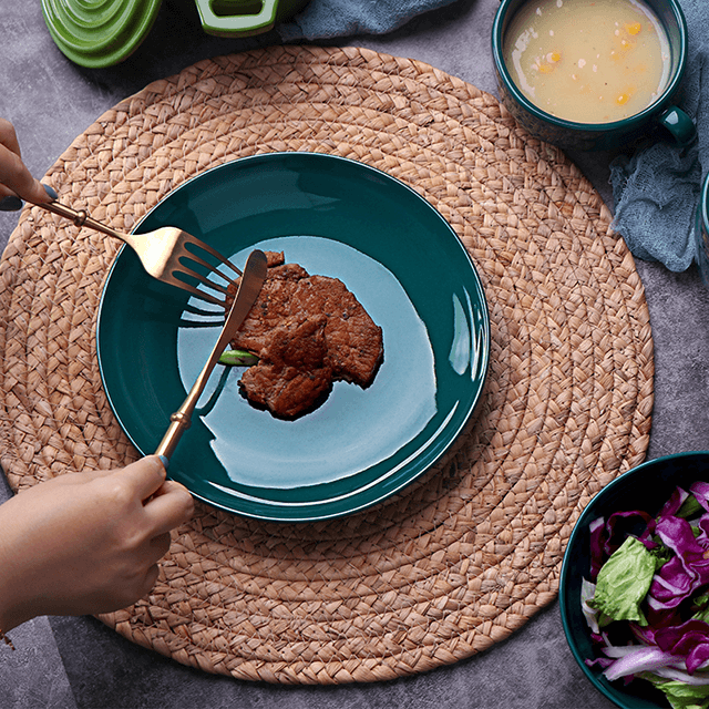 Veselă de lux Set de farfurii, aur, verde, veselă din porțelan, set de cină Happy Singles, veselă din gresie ceramică lucioasă pentru hotel