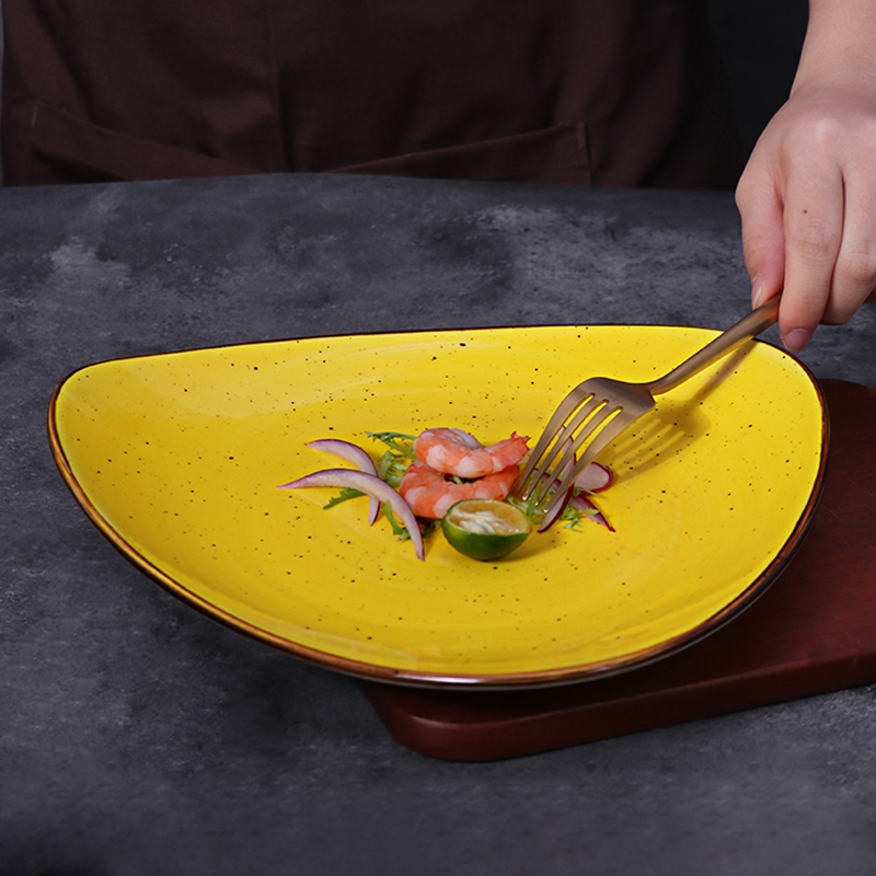 Set de cină din porțelan, galben personalizat, set de farfurii din ceramică pentru mese la hotel
