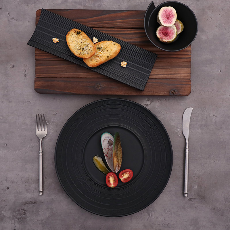 Veselă de masă modernă de lux de restaurant negru de 8 inch Veselă din ceramică pentru mese și restaurant Vase de masă din porțelan