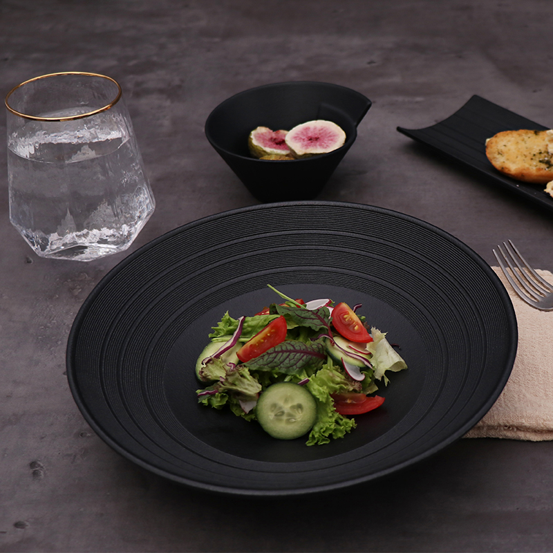 Veselă de masă modernă de lux de restaurant negru de 8 inch Veselă din ceramică pentru mese și restaurant Vase de masă din porțelan