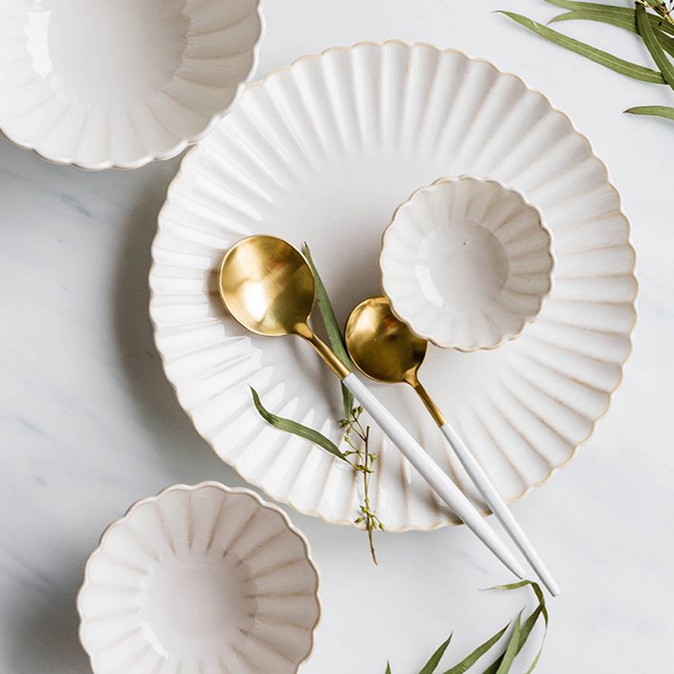 Cina albă Veselă de lux Restaurant Veselă de masă Seturi de farfurii Veselă de masă din ceramică albă Set de veselă din ceramică