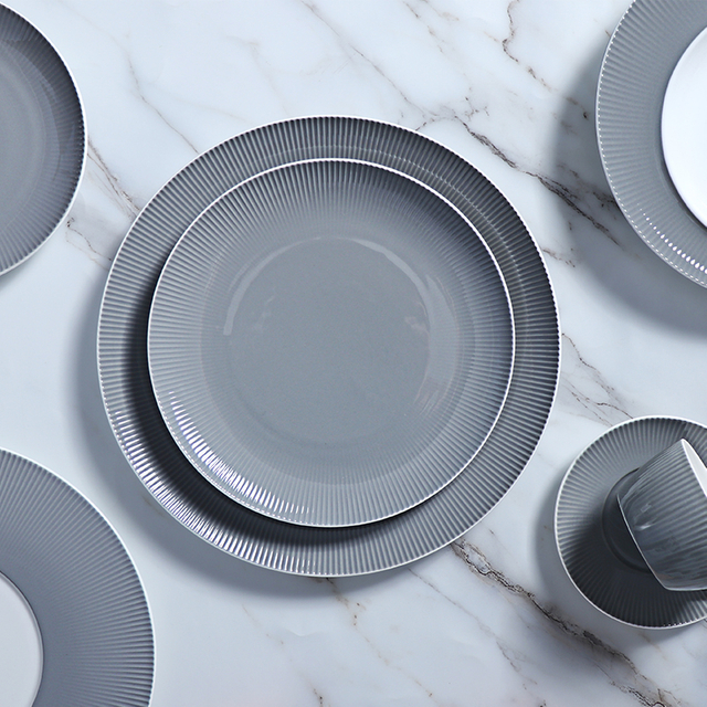 Farfurii și boluri gri adânci Set de sufragerie Modern din porțelan Ceașă de cafea Veselă Restaurant Cina Farfurie de lux Ceramica