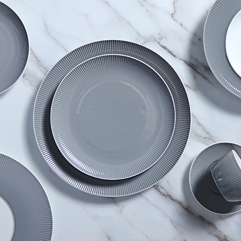 Farfurii și boluri gri adânci Set de sufragerie Modern din porțelan Ceașă de cafea Veselă Restaurant Cina Farfurie de lux Ceramica