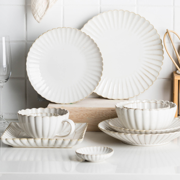 Cina albă Veselă de lux Restaurant Veselă de masă Seturi de farfurii Veselă de masă din ceramică albă Set de veselă din ceramică