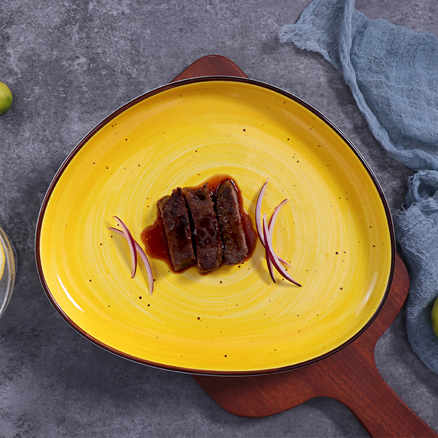 Set de cină din porțelan, galben personalizat, set de farfurii din ceramică pentru mese la hotel