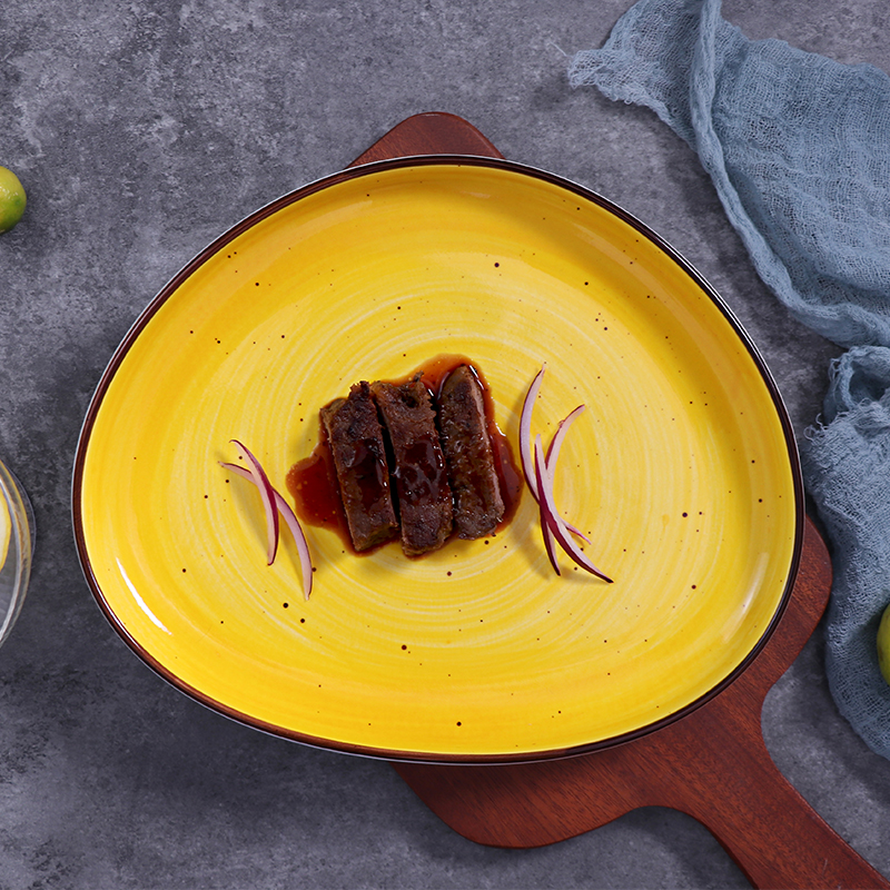 Set de cină din porțelan, galben personalizat, set de farfurii din ceramică pentru mese la hotel