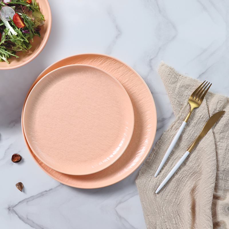 Set de farfurii din ceramică roz de lux, în stil nordic, set de veselă din porțelan