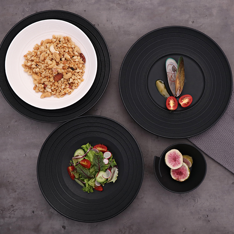 Veselă de masă modernă de lux de restaurant negru de 8 inch Veselă din ceramică pentru mese și restaurant Vase de masă din porțelan
